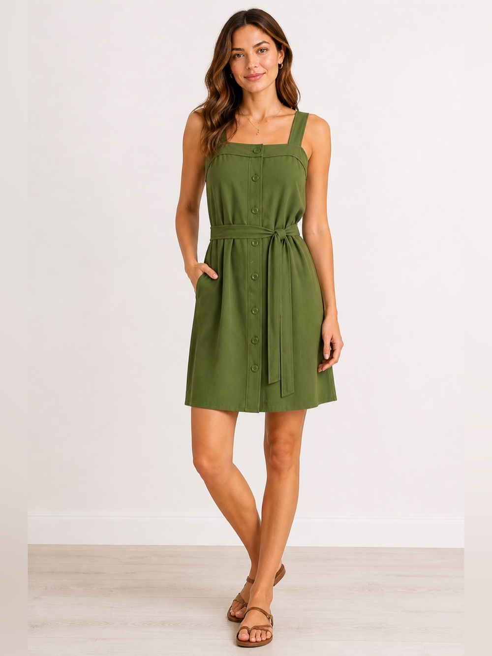 Everlane GoWeave Picnic Dress Olive Green Size 00 42” Length